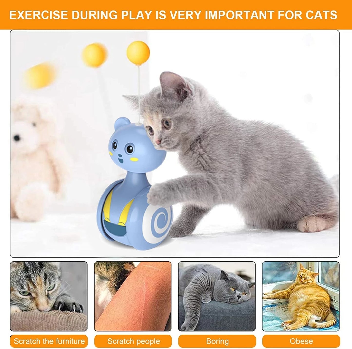 Cat Interactive Feather Toys Pet Bumbler Funny Toy Interactive Cats Toys Cat Rolling Teaser Feather Wand Toys Rotating Ball - Paw Heroes Shop