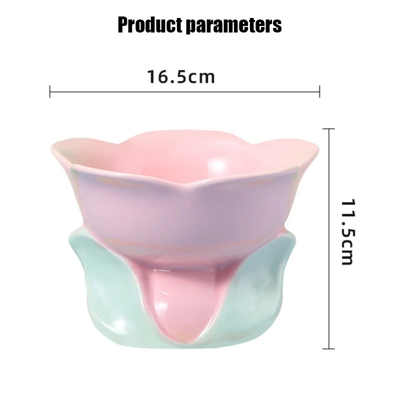 Cat Flower Bowl Raised Ceramic Pet Drinking Eating Feeders Small Dogs Elevated Non-slip Feeding Supplies Cats Puppy Products - Paw Heroes Shop