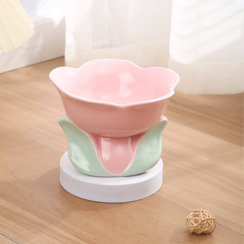 Cat Flower Bowl Raised Ceramic Pet Drinking Eating Feeders Small Dogs Elevated Non-slip Feeding Supplies Cats Puppy Products - Paw Heroes Shop