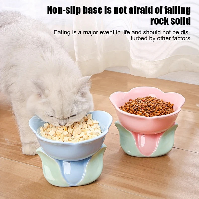 Cat Flower Bowl Raised Ceramic Pet Drinking Eating Feeders Small Dogs Elevated Non-slip Feeding Supplies Cats Puppy Products - Paw Heroes Shop
