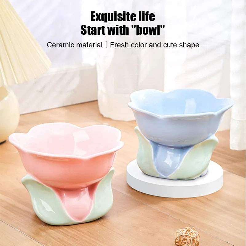 Cat Flower Bowl Raised Ceramic Pet Drinking Eating Feeders Small Dogs Elevated Non-slip Feeding Supplies Cats Puppy Products - Paw Heroes Shop