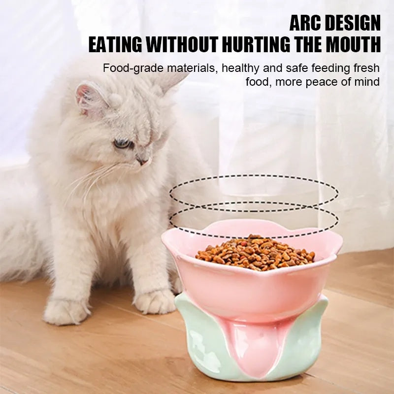 Cat Flower Bowl Raised Ceramic Pet Drinking Eating Feeders Small Dogs Elevated Non-slip Feeding Supplies Cats Puppy Products - Paw Heroes Shop