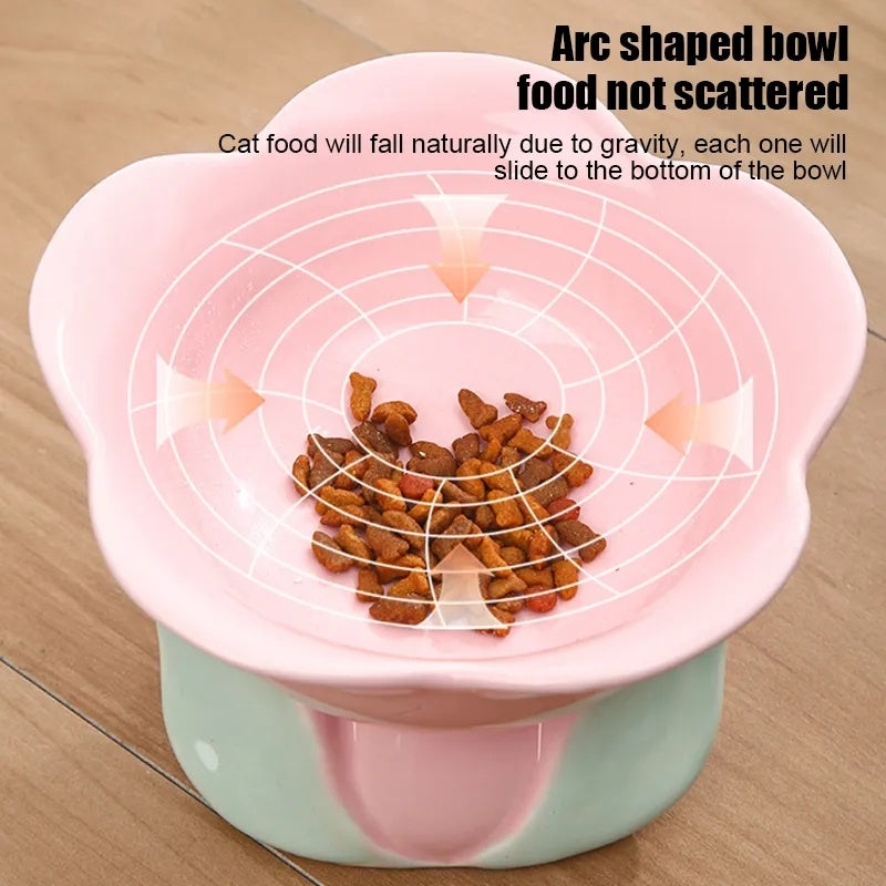 Cat Flower Bowl Raised Ceramic Pet Drinking Eating Feeders Small Dogs Elevated Non-slip Feeding Supplies Cats Puppy Products - Paw Heroes Shop