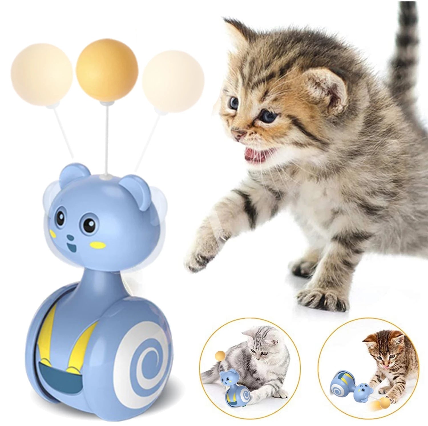 Cat Interactive Feather Toys Pet Bumbler Funny Toy Interactive Cats Toys Cat Rolling Teaser Feather Wand Toys Rotating Ball - Paw Heroes Shop