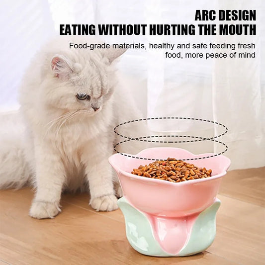 Cat Flower Bowl Raised Ceramic Pet Drinking Eating Feeders Small Dogs Elevated Non-slip Feeding Supplies Cats Puppy Products - Paw Heroes Shop