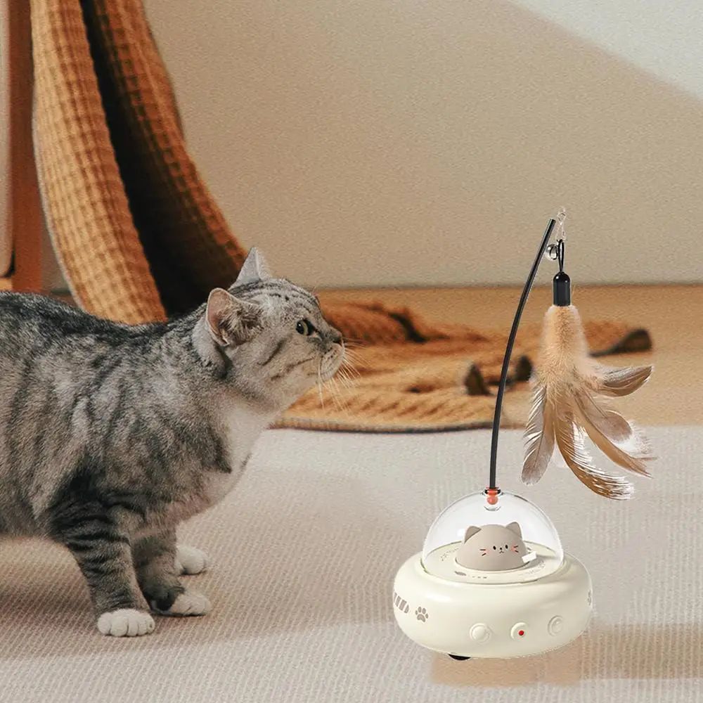 Electric Cat Interactive Toy Pet Toys With Feather Cat Teaser Wand Rechargeable Electric Sensing Pet Toys For Chasing Training - Paw Heroes Shop